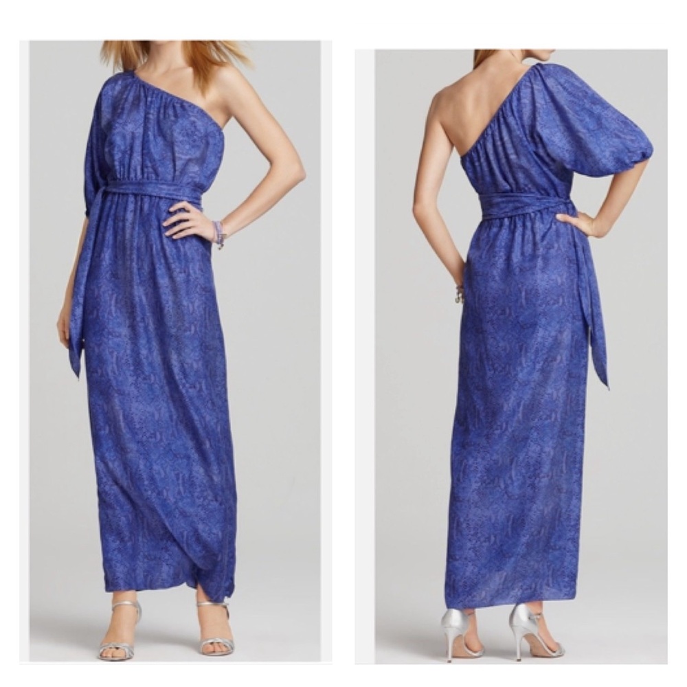 Rebecca Taylor 100% Silk Belted Python Snakeskin‎ Print One Shoulder Maxi Dress